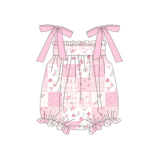 MOQ 5 PCS preorder SR4099 Flower Floral Plaid Ruffle Pink Sleeveless Girls Bubble Romper 202603