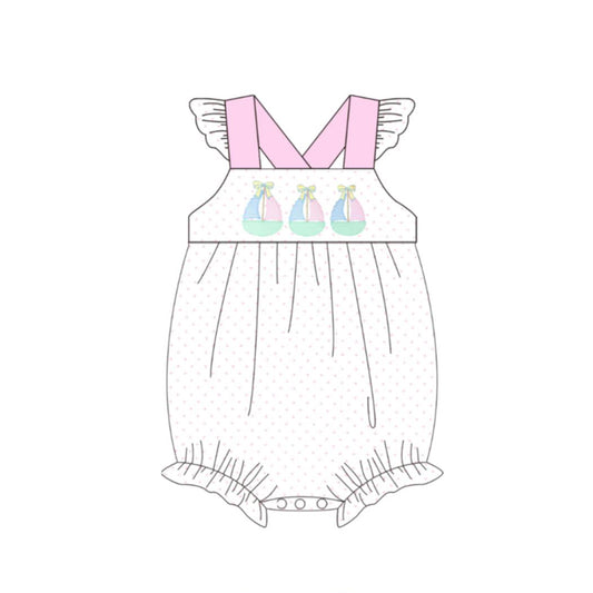 MOQ 5 PCS preorder SR4103 Sailboat Pink Dots Fly Sleeve Girls Bubble Romper 202603 Sibling