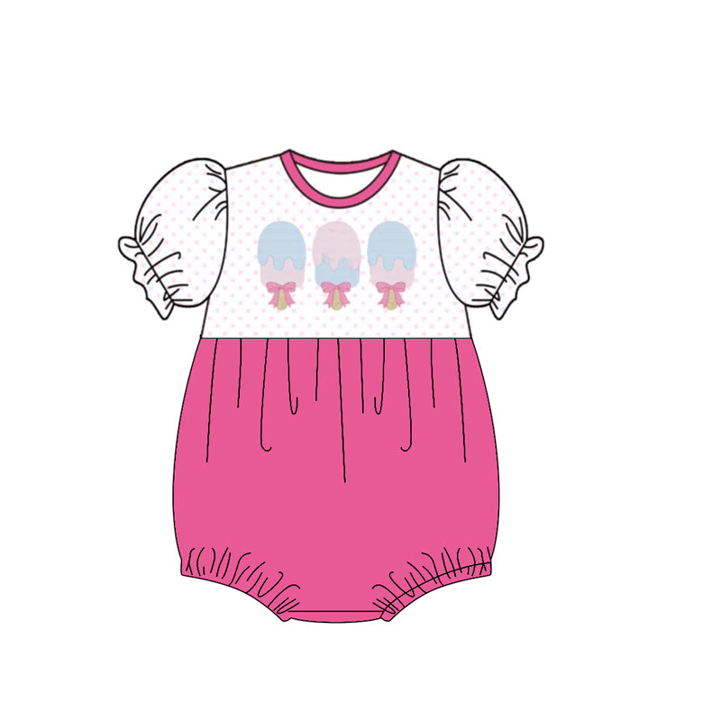 MOQ 5 PCS preorder SR4108 Ice Cream Bows Pink Dots Short Sleeve Girls Bubble Romper 202603 Sibling