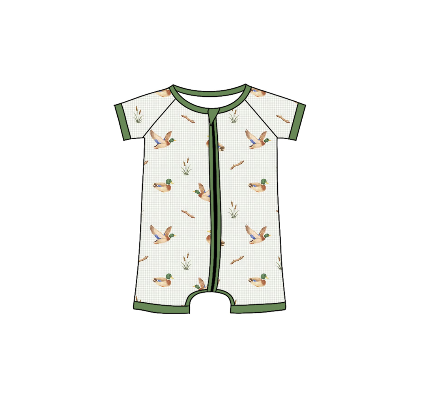 MOQ 5 PCS preorder SR4118 Ducks Green Plaid Zip Short Sleeve Boys Romper 202603 Sibling