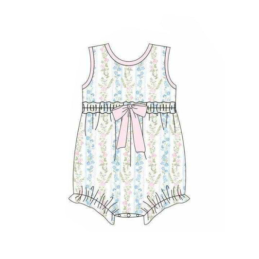 MOQ 5 PCS preorder SR4121 Floral Pink Bows Sleeveless Girls Bubble Romper 202603 Sibling