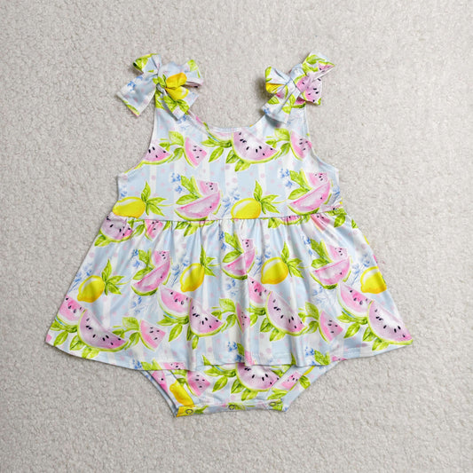 SR4135 Watermelon Lemon Blue Stripe Ruffle Sleeveless Girls Bubble Romper 202606 RTS Sibling