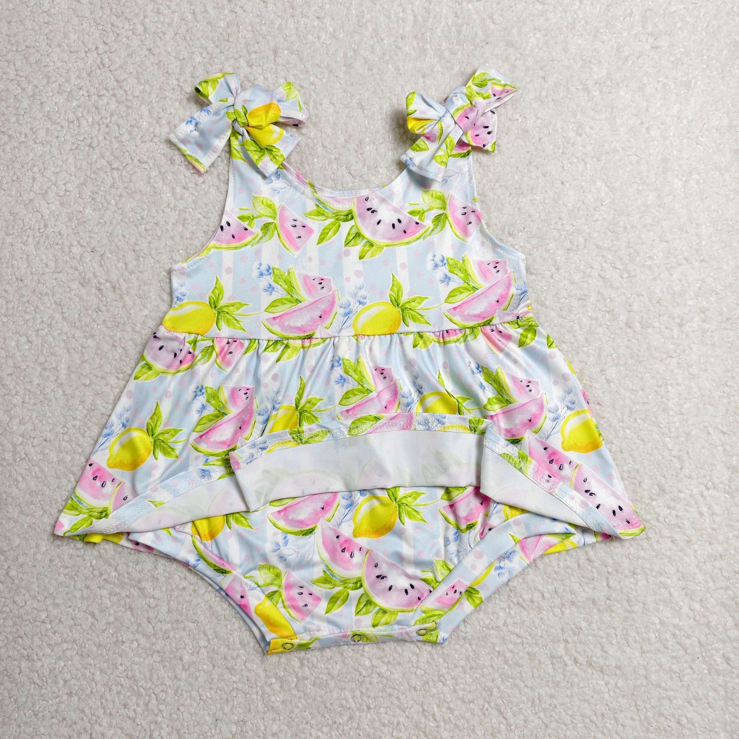 SR4135 Watermelon Lemon Blue Stripe Ruffle Sleeveless Girls Bubble Romper 202606 RTS Sibling