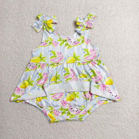 SR4135 Watermelon Lemon Blue Stripe Ruffle Sleeveless Girls Bubble Romper 202606 RTS Sibling