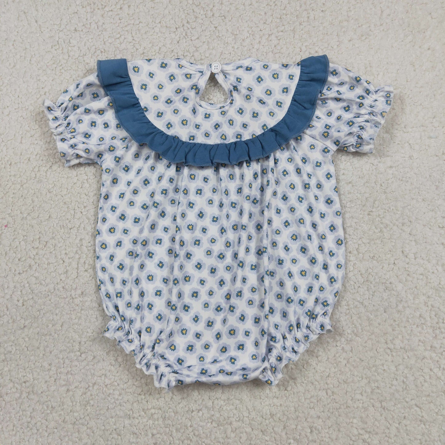 SR4141 Smocked DADDY'S GIRL Flower Gray Blue Ruffle Short Sleeve Girls Bubble Romper 202605 RTS Sibling