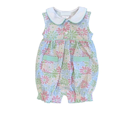 MOQ 5 PCS preorder SR4149 Colored Flower Light Green Pocket Doll Collar Sleeveless Girls Romper 202603