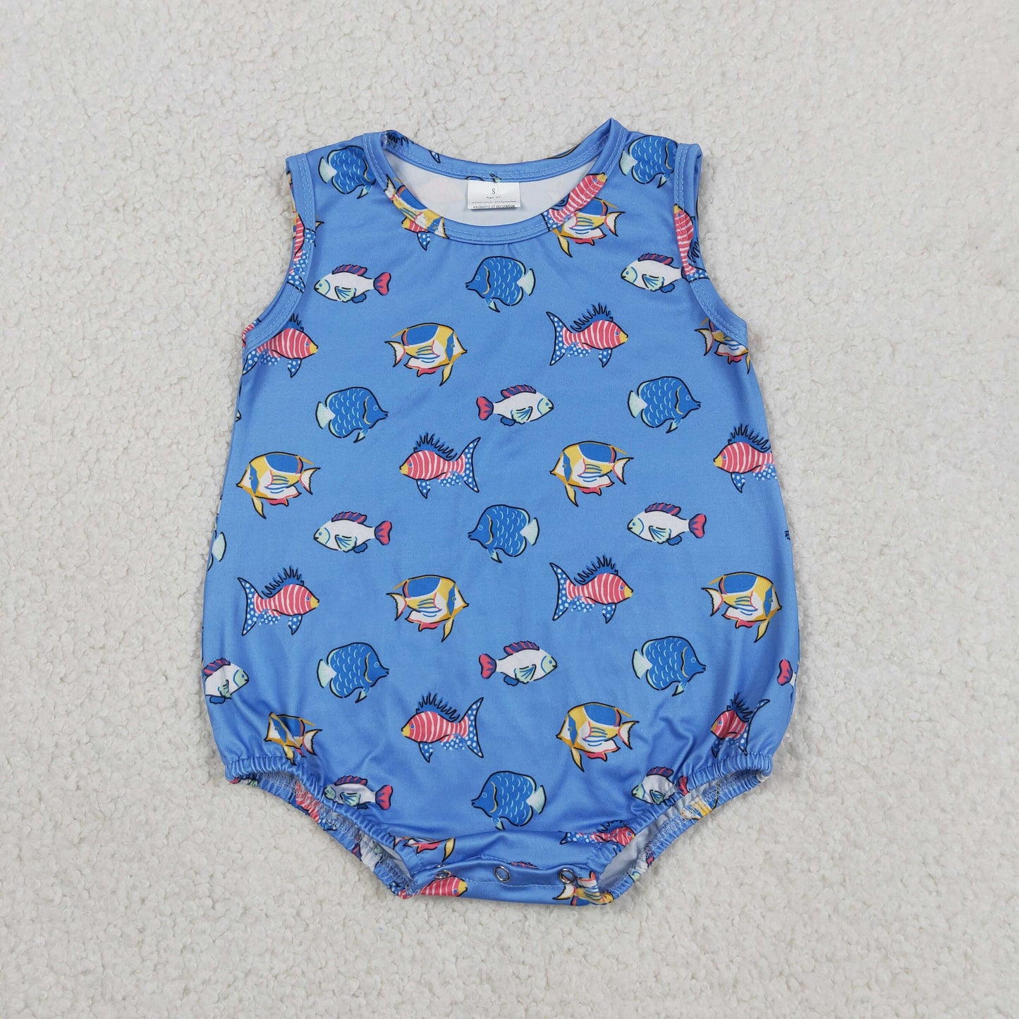 SR4151 Fishing Pattern Blue Sleeveless Boys Bubble Romper 202605 RTS