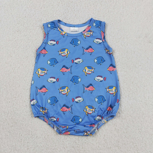 SR4151 Fishing Pattern Blue Sleeveless Boys Bubble Romper 202605 RTS