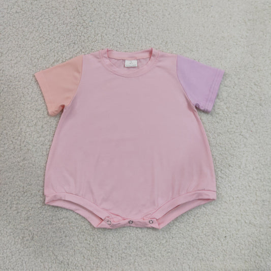 SR4156 Pink Patchwork Short Sleeve Girls Bubble Romper 202606 RTS