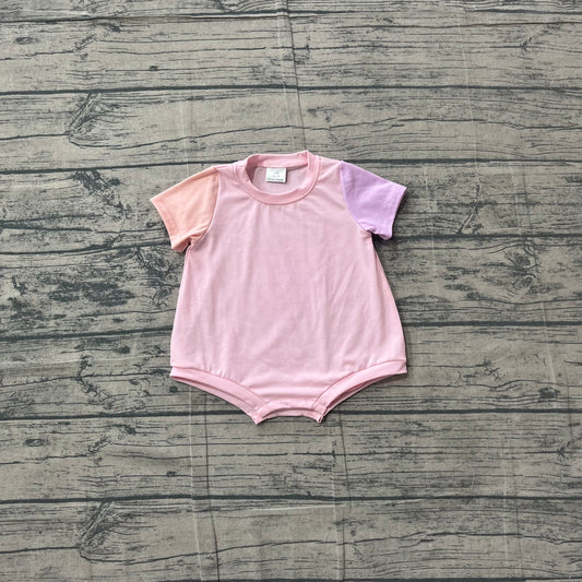 NO MOQ preorder SR4156 Pink Patchwork Short Sleeve Girls Bubble Romper 202604