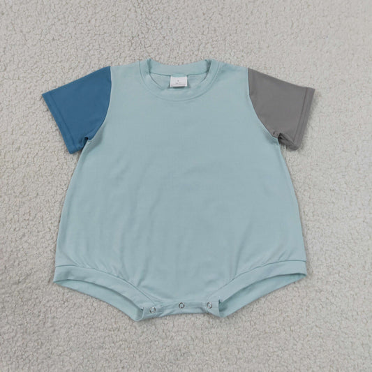 SR4158 Blue Patchwork Short Sleeve Girls Bubble Romper 202606 RTS
