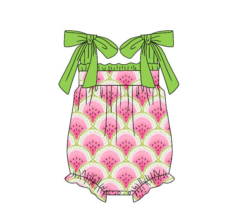 MOQ 5 PCS preorder SR4161 Watermelon Green Ruffle Halter Girls Bubble Romper 202603