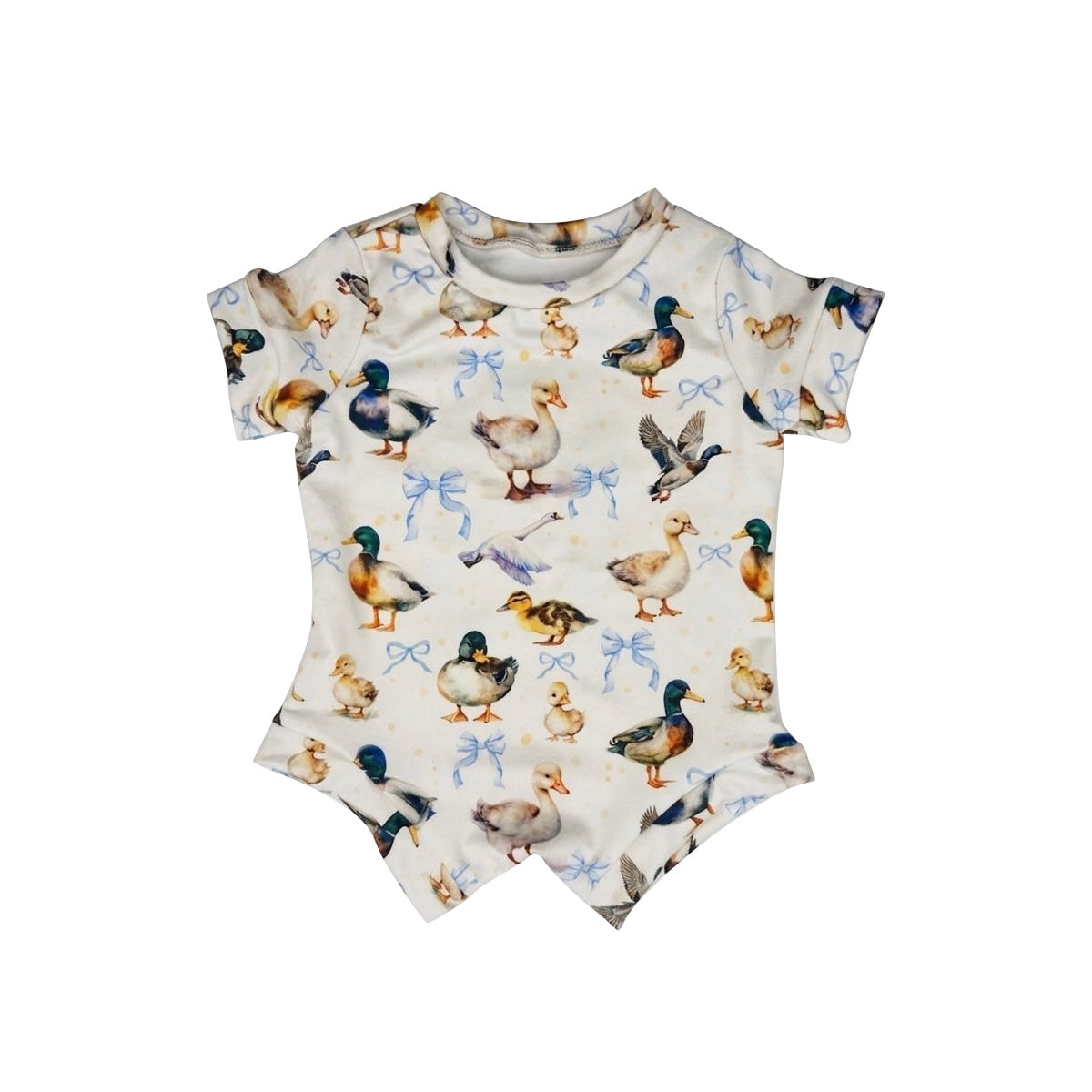 MOQ 5 PCS preorder SR4163 Ducks Bows Beige Short Sleeve Girls Bubble Romper 202603
