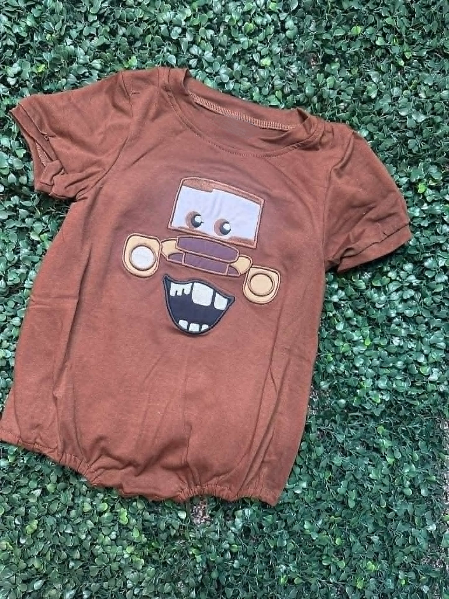 MOQ 5 PCS preorder SR4166 Cartoon Cars Brown Short Sleeve Boys Bubble Romper 202604