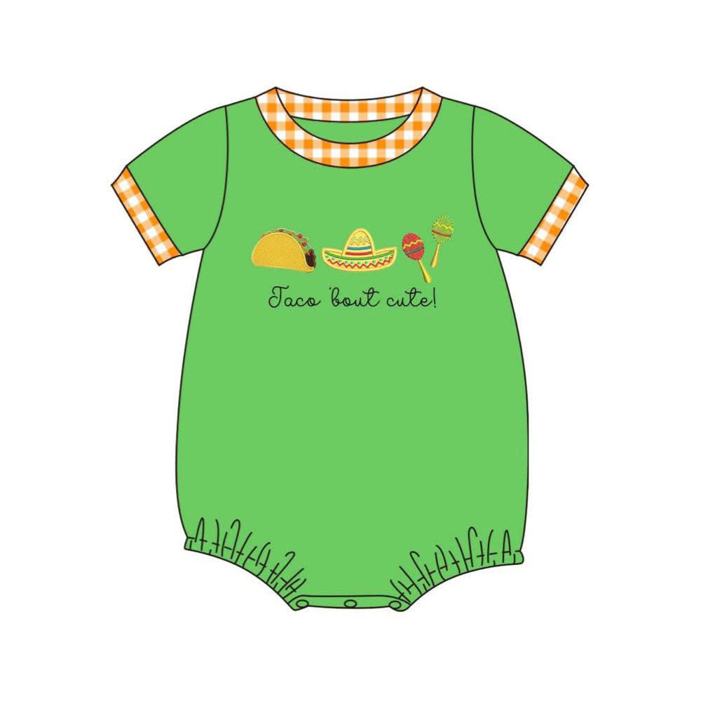 MOQ 5 PCS preorder SR4167 Taco' Bout Cute Orange Plaid Green Short Sleeve Boys Bubble Romper 202604