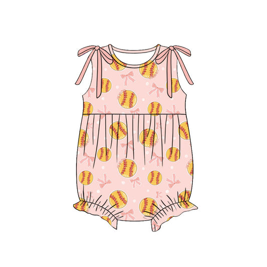 MOQ 5 PCS preorder SR4168 Softball Bows Sleeveless Girls Bubble Romper 202604