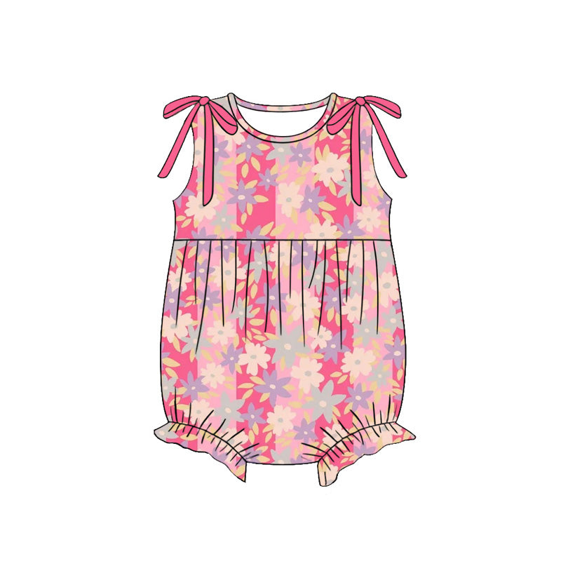 MOQ 5 PCS preorder SR4169 Flower Stripe Rose Red Bows Sleeveless Girls Bubble Romper 202604