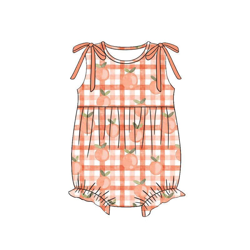 MOQ 5 PCS preorder SR4170 Orange Plaid Bows Sleeveless Girls Bubble Romper 202604