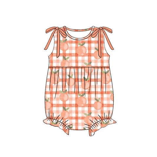 MOQ 5 PCS preorder SR4170 Orange Plaid Bows Sleeveless Girls Bubble Romper 202604