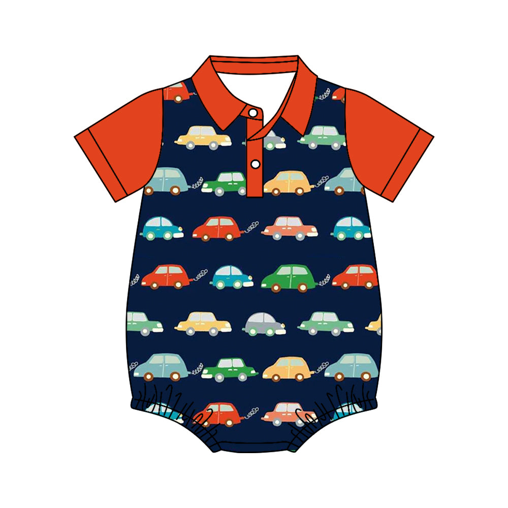 MOQ 5 PCS preorder SR4175 Cars Orange Red Polo Short Sleeve Boys Bubble Romper 202604