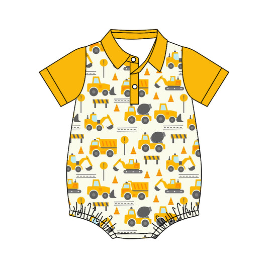 MOQ 5 PCS preorder SR4176 Trucks Yellow Polo Short Sleeve Boys Bubble Romper 202604