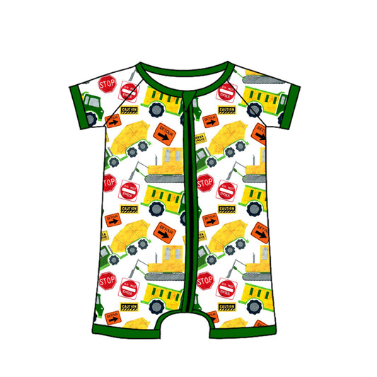 MOQ 5 PCS preorder SR4185 Trucks Green Zip Short Sleeve Boys Romper 202604