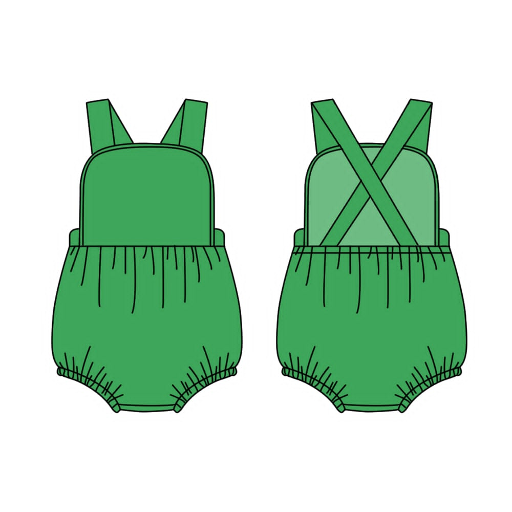 MOQ 5 PCS preorder SR4190 Solid Green Halter Girls Bubble Romper 202604