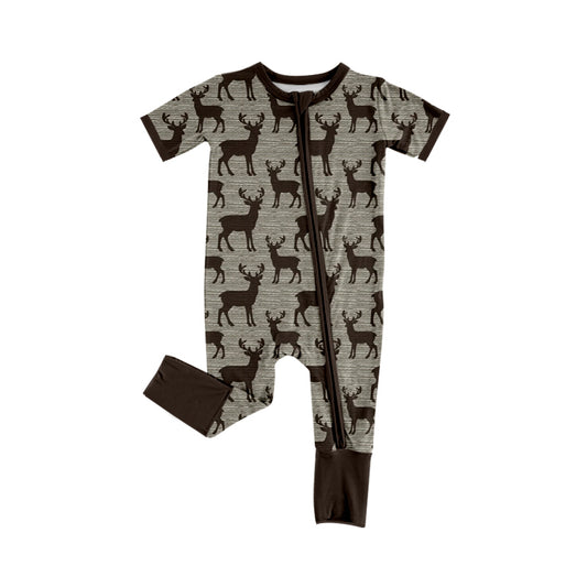 MOQ 5 PCS preorder SR4192 Deer Hunting Gray Brown Zip Short Sleeve Boys Romper 202604