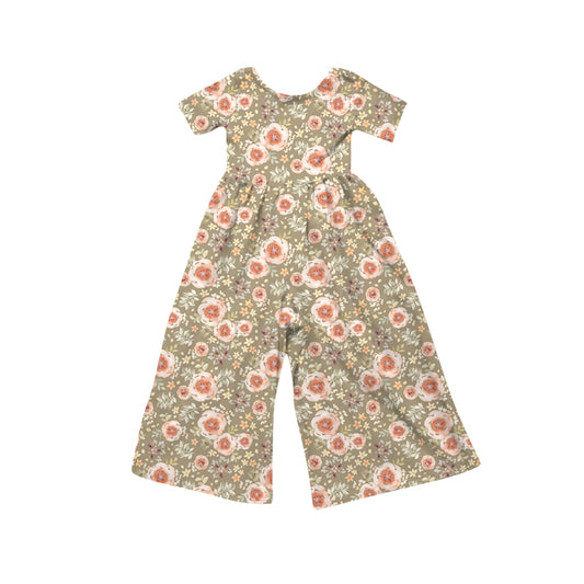 MOQ 5 PCS Preorder SR4200 Flower Gray Green Short Sleeve Girls Overalls Jumpsuits 202604