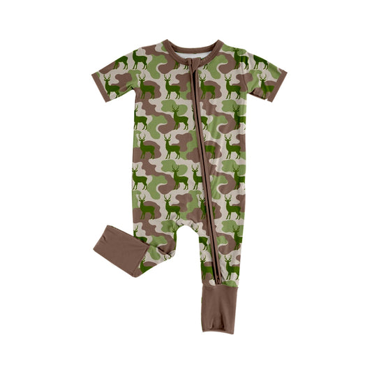 MOQ 5 PCS preorder SR4206 Deer Hunting Brown Green Camouflage Zip Short Sleeve Boys Romper 202604