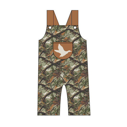 MOQ 5 PCS Preorder SR4222 Duck Hunting Branches Leaves Brown Sleeveless Boys Overalls Jumpsuits 202604