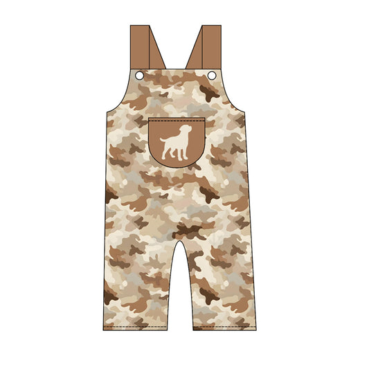 MOQ 5 PCS Preorder SR4225 Puppy Camouflage Brown Sleeveless Boys Overalls Jumpsuits 202604