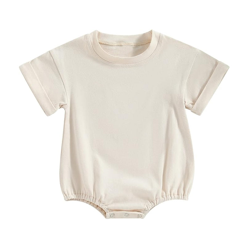 MOQ 5 PCS preorder SR4227 Solid Beige White Short Sleeve Boys Bubble Romper 202604