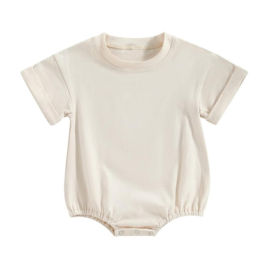 MOQ 5 PCS preorder SR4227 Solid Beige White Short Sleeve Boys Bubble Romper 202604