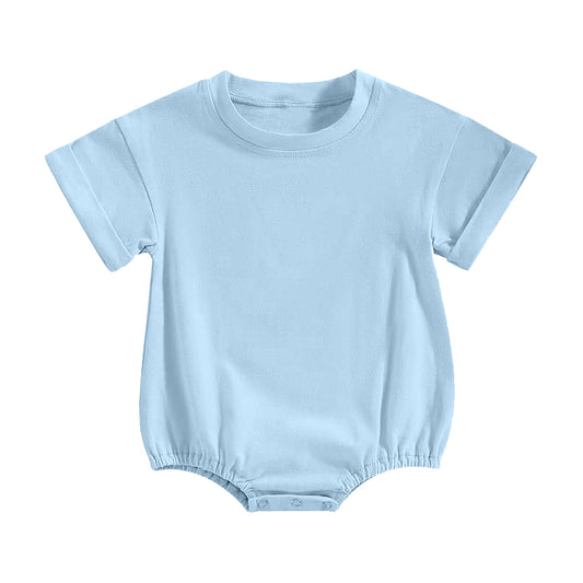 MOQ 5 PCS preorder SR4228 Solid Sky Blue Short Sleeve Boys Bubble Romper 202604