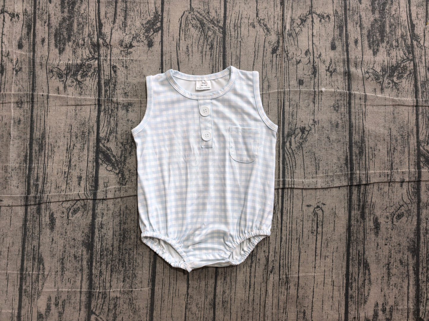 NO MOQ preorder SR4232 Light Blue Plaid Sleeveless Boys Bubble Romper 202606