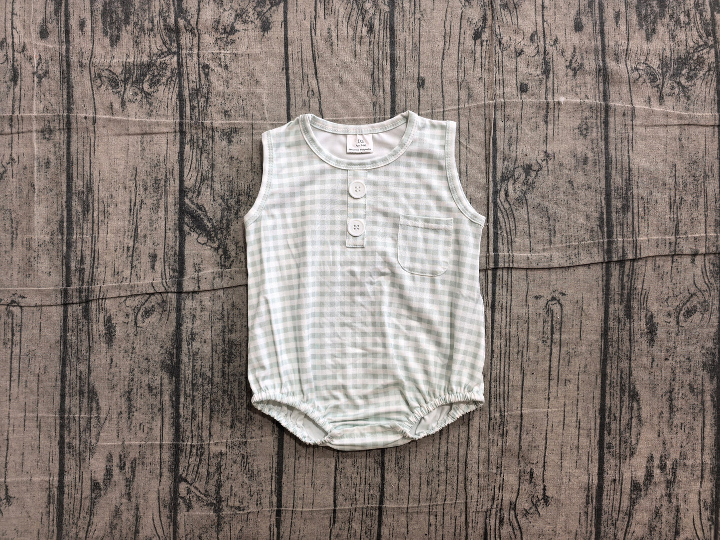 NO MOQ preorder SR4234 Light Green Plaid Sleeveless Boys Bubble Romper 202606