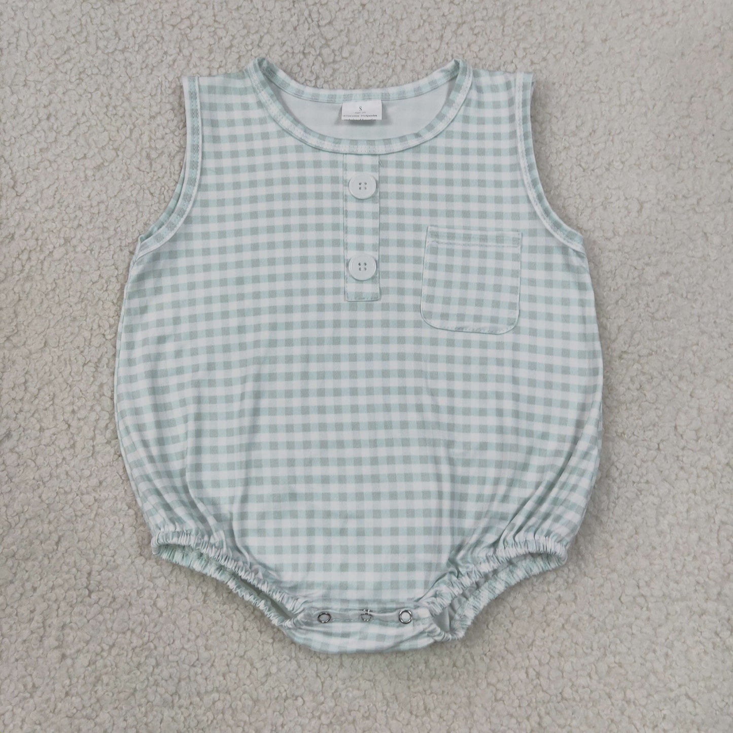 SR4234 Light Green Plaid Sleeveless Boys Bubble Romper 202607 RTS