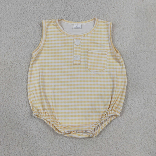 SR4236 Yellow Plaid Sleeveless Boys Bubble Romper 202607 RTS