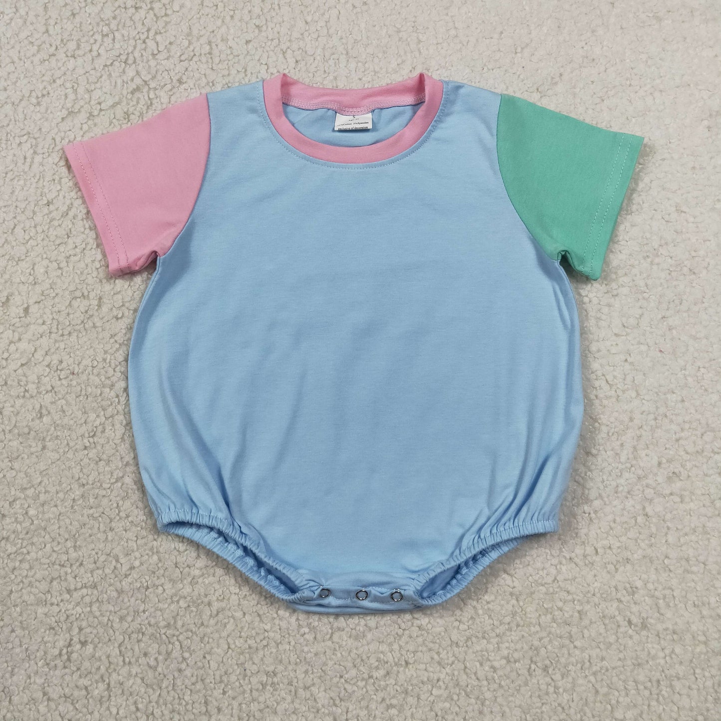 SR4269 Pink Mint Green Blue Patchwork Short Sleeve Girls & Boys Bubble Romper 202606 RTS
