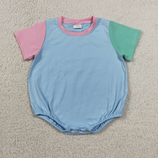 SR4269 Pink Mint Green Blue Patchwork Short Sleeve Girls & Boys Bubble Romper 202606 RTS