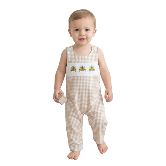 SR4277 Smocked Thanksgiving Day Turkey Plaid Baby Romper