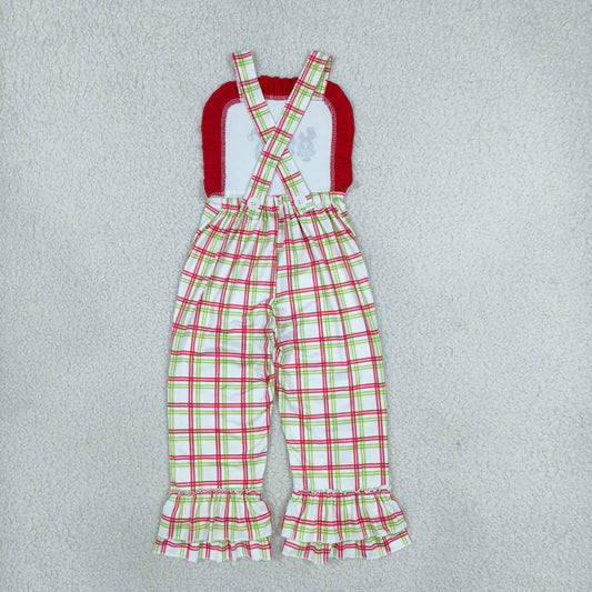SR4282 Embroidery Christmas Green Animals Red Girl's Jumpsuit