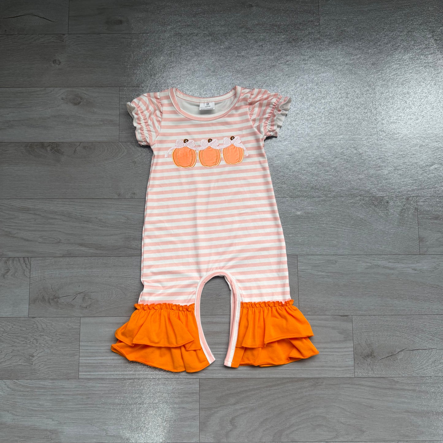 NO MOQ preorder SR4284 Embroidered Pumpkin Orange Stripe Short Sleeve Girls Romper 202607