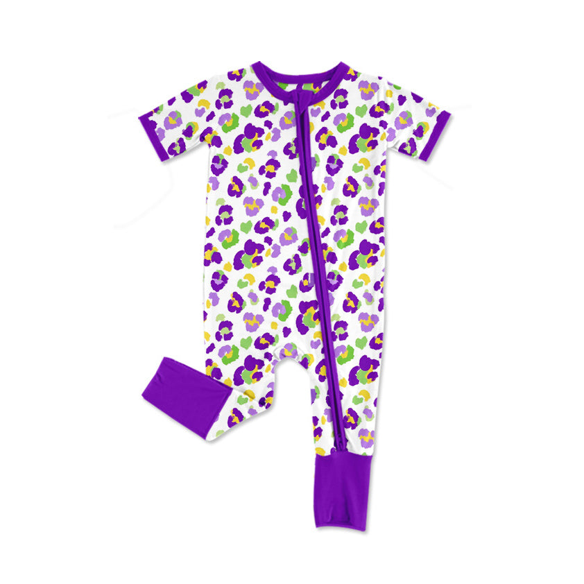 Preorder MOQ 5 pcs Each Style Mardi Gras Leopard Purple Kids Matching Clothes 202609
