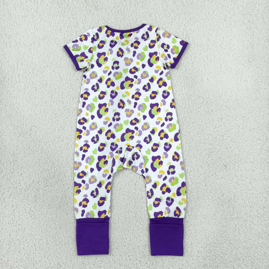 SR4312 Mardi Gras Leopard Purple Baby Zipper Romper Sleepers