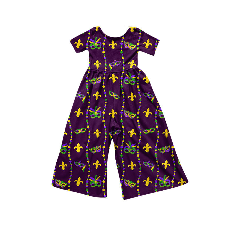 Preorder MOQ 5 pcs Each Style Mardi Gras Mask Girl's Jumpsuit Kids Matching Clothes 202609