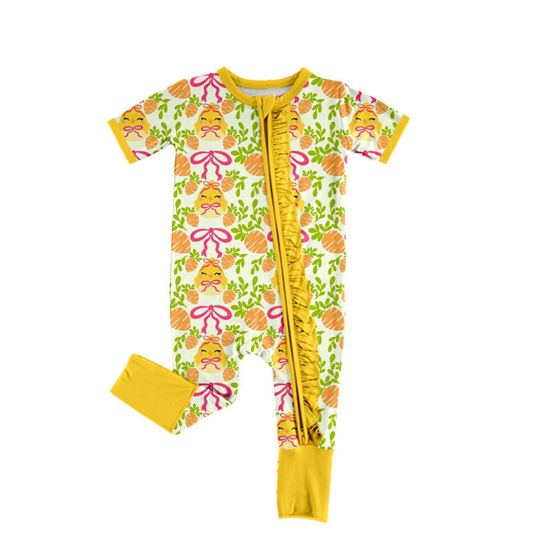 Preorder MOQ 5 pcs Each Style Easter Carrots Chick Bows Yellow Ruffles Kids Matching Clothes
