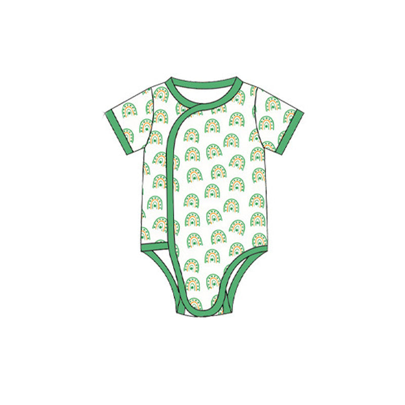 Preorder MOQ 5 pcs SR4345 Saint Patrick Leaves Rainbows Green Baby Girls Bubble Romper