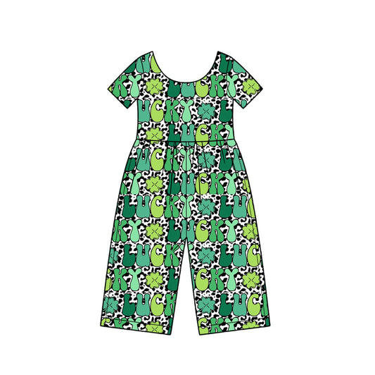 Preorder MOQ 5 pcs Each Style Saint Patrick Leaves Girl's Jumpsuit Kids Matching Clothes